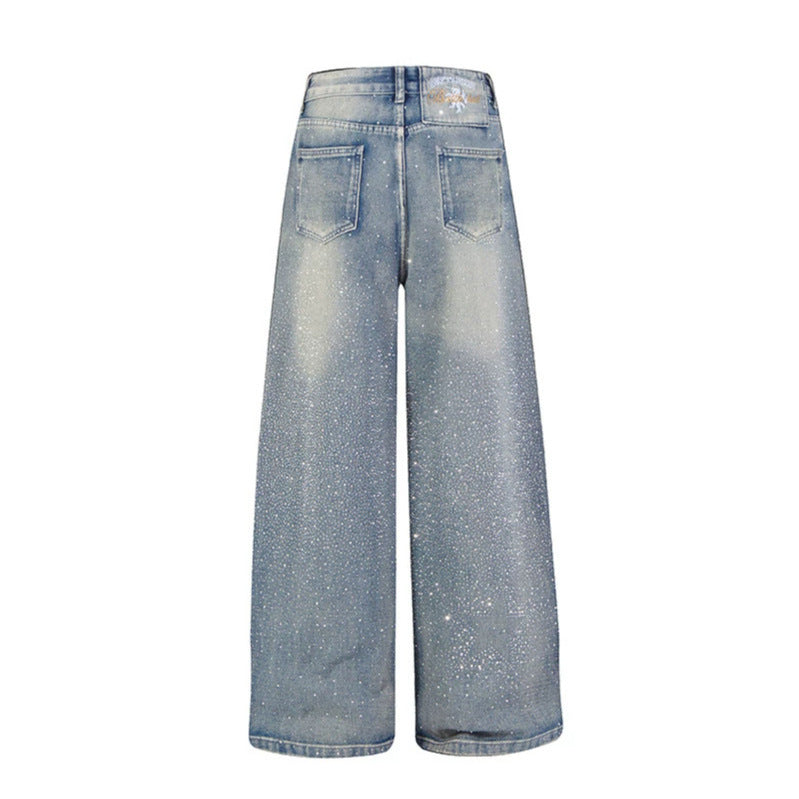 Damen Weite hochgeschnittene Palazzo-Jeans mit Glitzereffekt und Used-Waschung Shop Nory