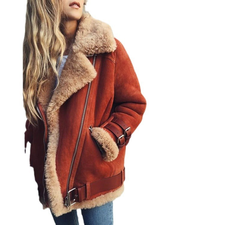 Damen Kurzjacke im Fliegerstil mit abgesetztem Fellkragen und verstellbaren Schnallen Shop Nory