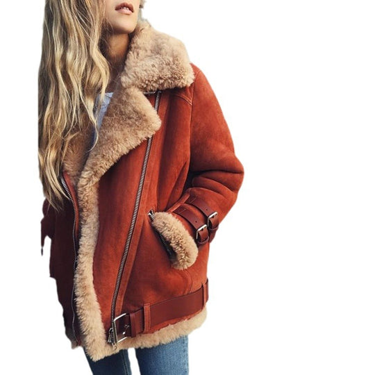 Damen Kurzjacke im Fliegerstil mit abgesetztem Fellkragen und verstellbaren Schnallen Shop Nory