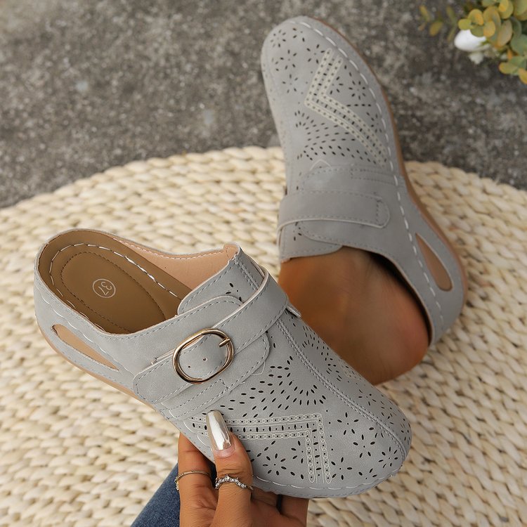 Damen Atmungsaktive Lederimitat-Mules mit ergonomischem Komfortfußbett und Zierschnitt Shop Nory