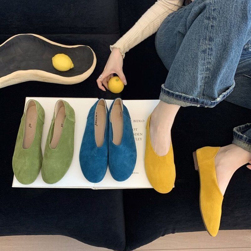 Damen Minimalistische Wildleder-Ballerina-Slipper mit gepolstertem Komfortfußbett Shop Nory