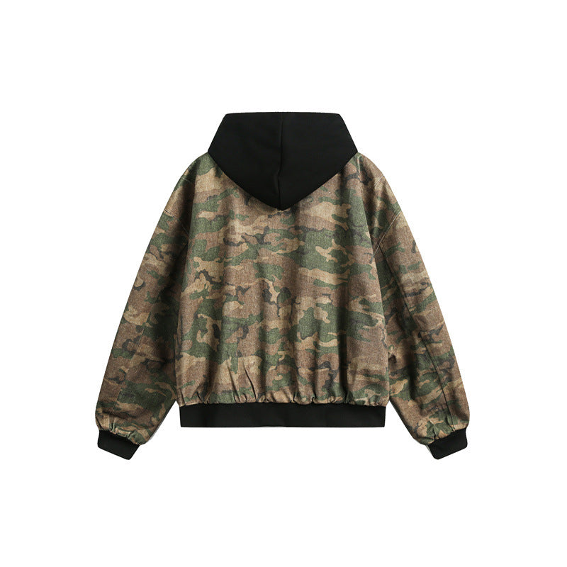 Herren Kurz geschnittener Oversize-Bomber im Layer-Look mit integrierter Kapuze und Camouflage-Jacquard Shop Nory