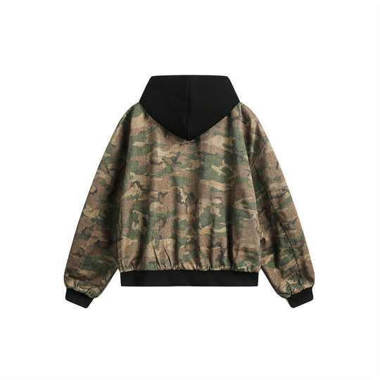 Herren Kurz geschnittener Oversize-Bomber im Layer-Look mit integrierter Kapuze und Camouflage-Jacquard Shop Nory