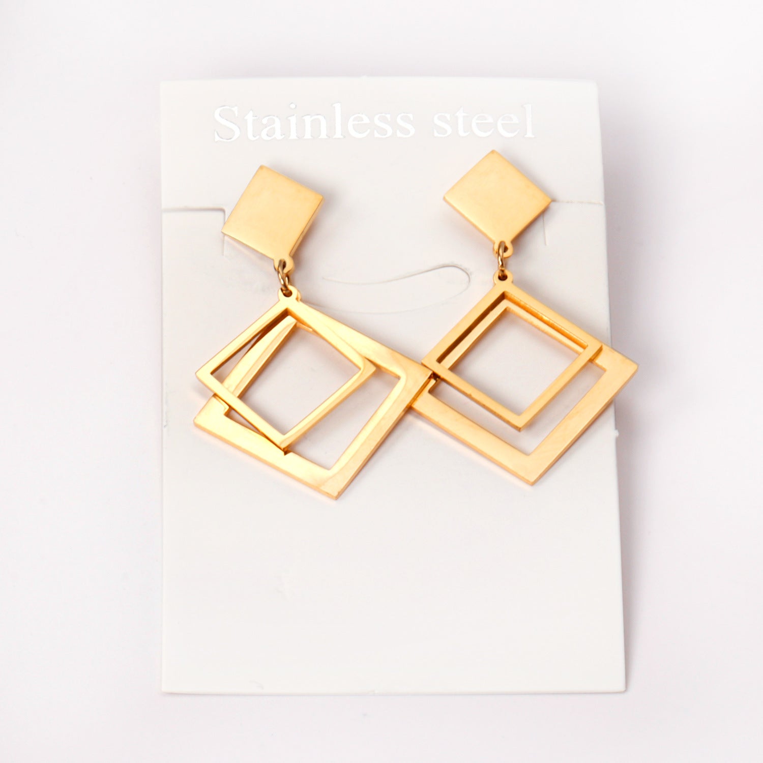 Damen Ohrringe mit elegantem, doppellagigem Rechteckdesign aus Edelstahl und goldplattierter Oberfläche Shop Nory