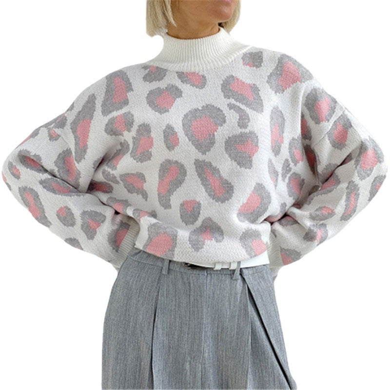 Damen Oversize Rollkragenpullover mit Leo-Jacquard und Rippbündchen Shop Nory