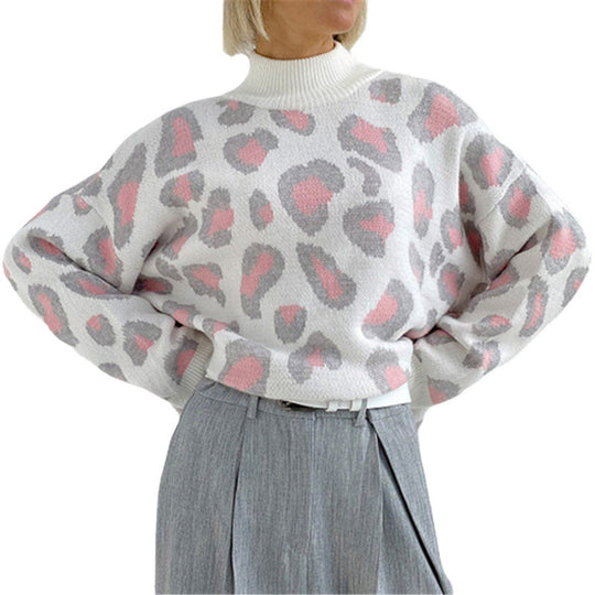 Damen Oversize Rollkragenpullover mit Leo-Jacquard und Rippbündchen Shop Nory