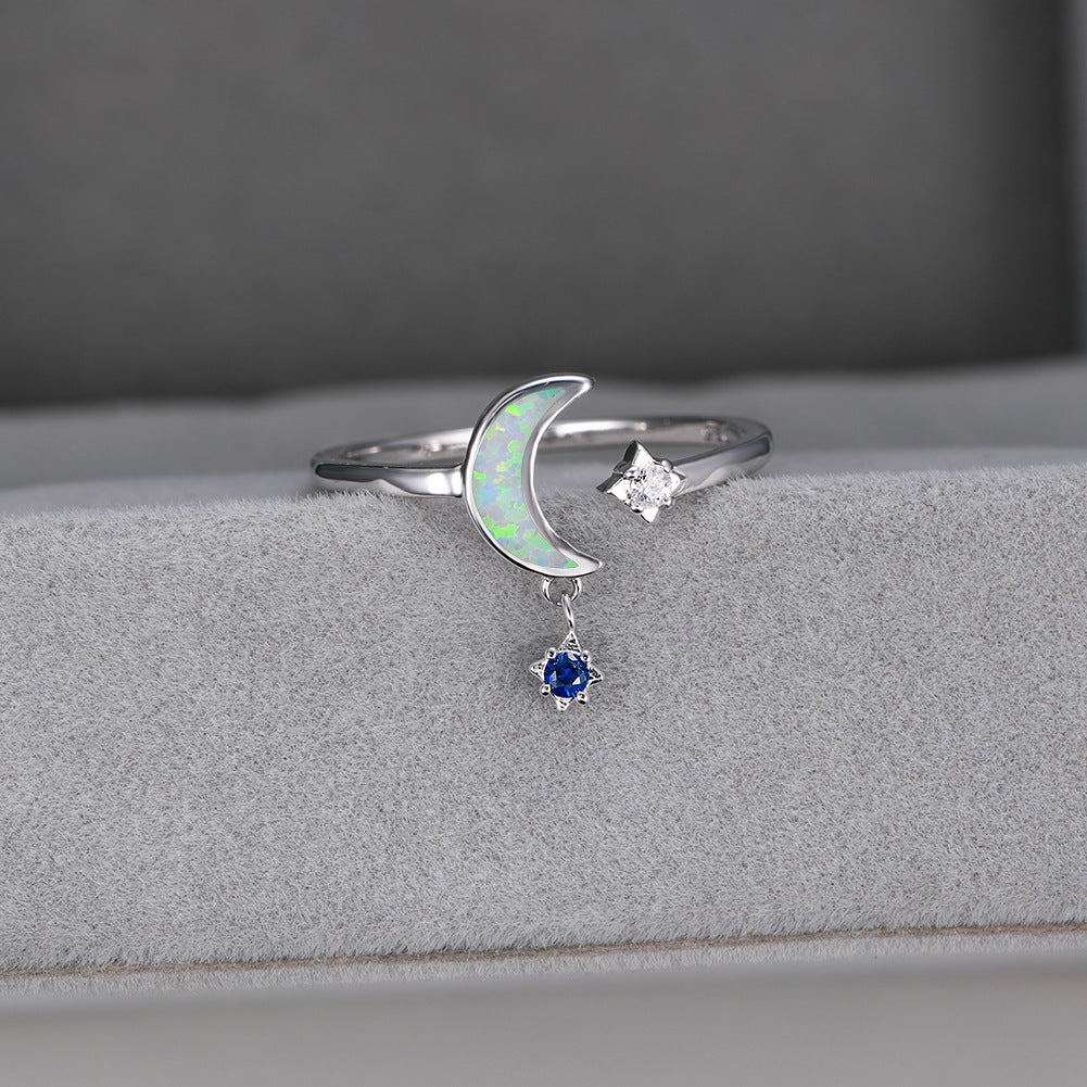 Damen Ring mit schimmerndem Mond und funkelnden Sternen Shop Nory