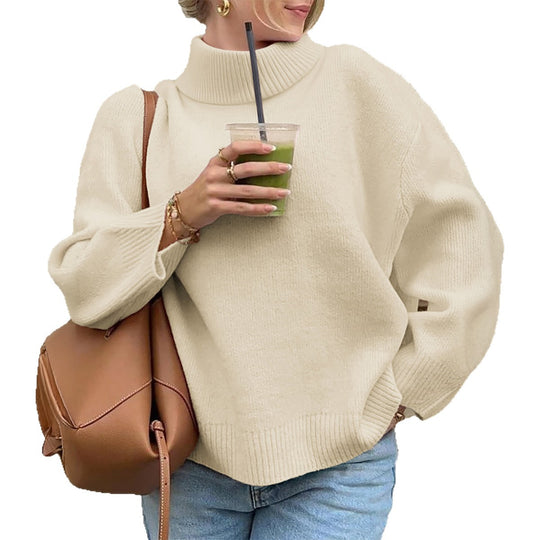 Damen nan oversize Rollkragenpullover mit breitem Rippkragen, voluminösen Ballonärmeln und verlängertem Bündchen Shop Nory