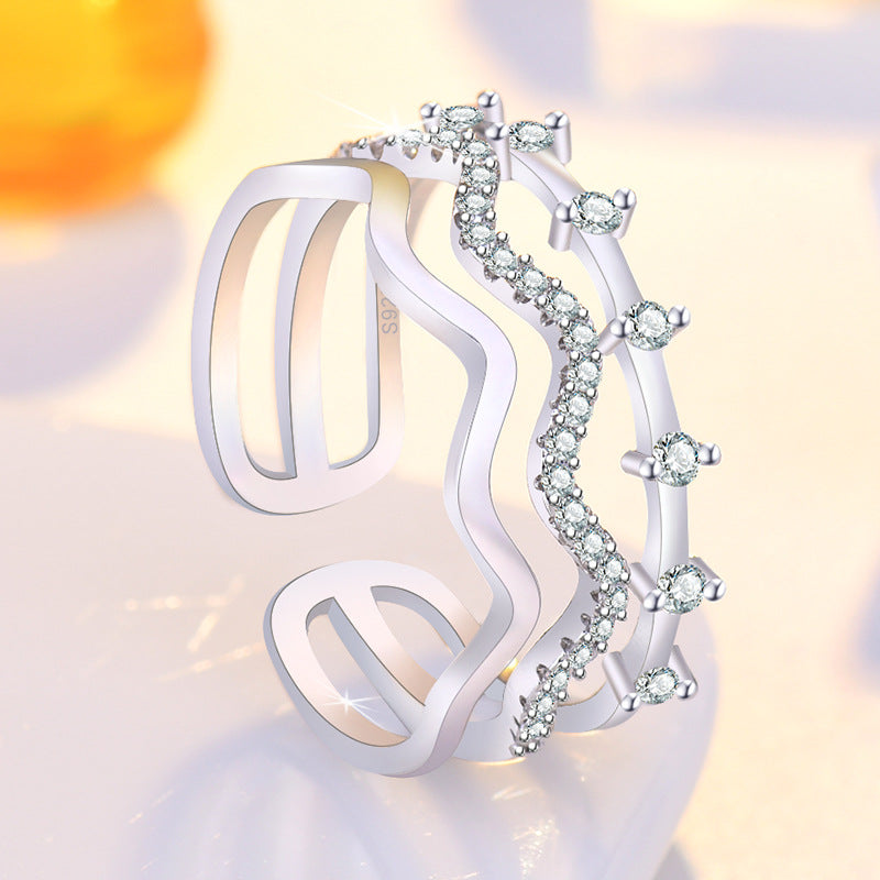 Damen Offener Ring mit kunstvollem Zickzack-Design und funkelnden Zirkonia Shop Nory