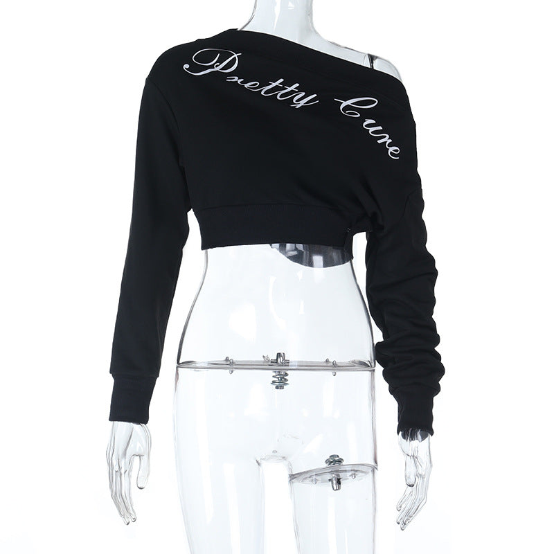 Damen kurzes Off-Shoulder-Sweatshirt mit asymmetrischem Ausschnitt und gerafftem Ärmel Shop Nory