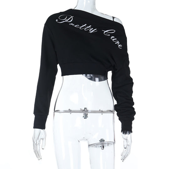 Damen kurzes Off-Shoulder-Sweatshirt mit asymmetrischem Ausschnitt und gerafftem Ärmel Shop Nory