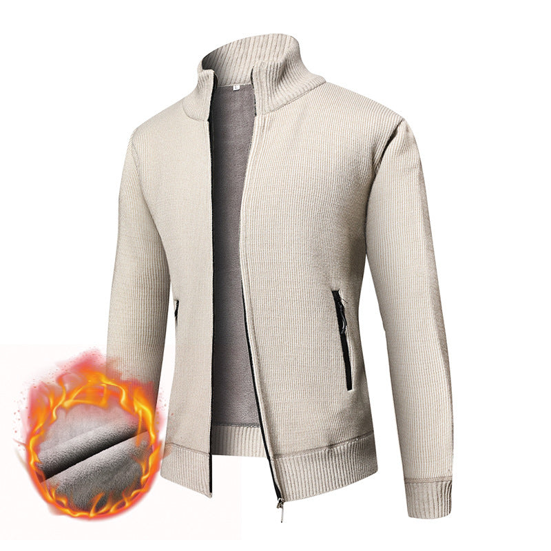 Herren Thermogefütterte Strickjacke mit Stehkragen und Mikrofleece-Innenfutter Shop Nory