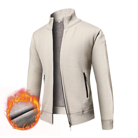 Herren Thermogefütterte Strickjacke mit Stehkragen und Mikrofleece-Innenfutter Shop Nory