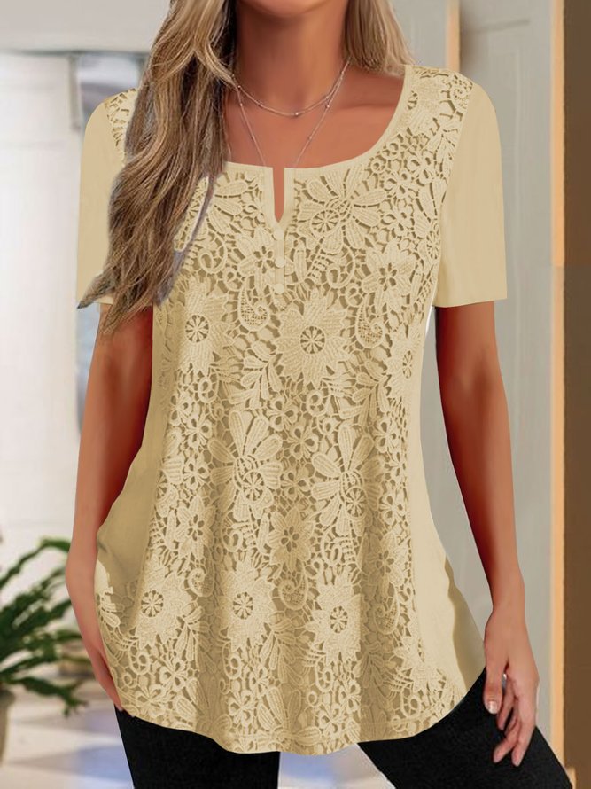Damen Spitzenbluse mit floralem Design und Kurzarm