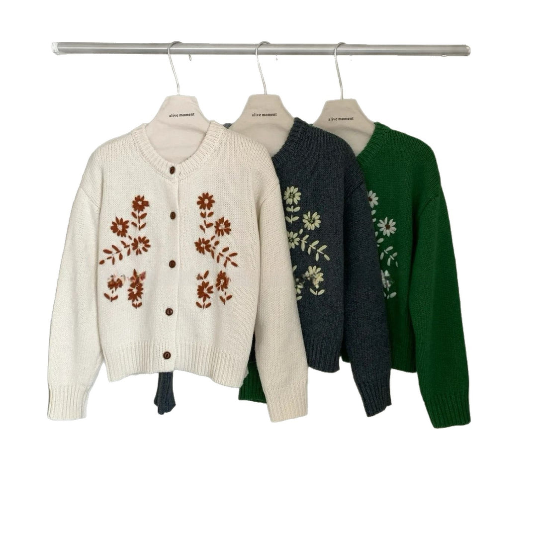 Damen Verspielte Strickjacke mit Blumenapplikationen Shop Nory