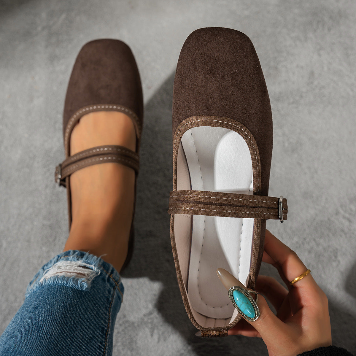 Damen edle Ballerinas mit klassischem Riemen