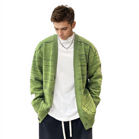 Herren Lockerer Melierter Oversize-Strickcardigan mit Knopfleiste und aufgesetzten Taschen Shop Nory