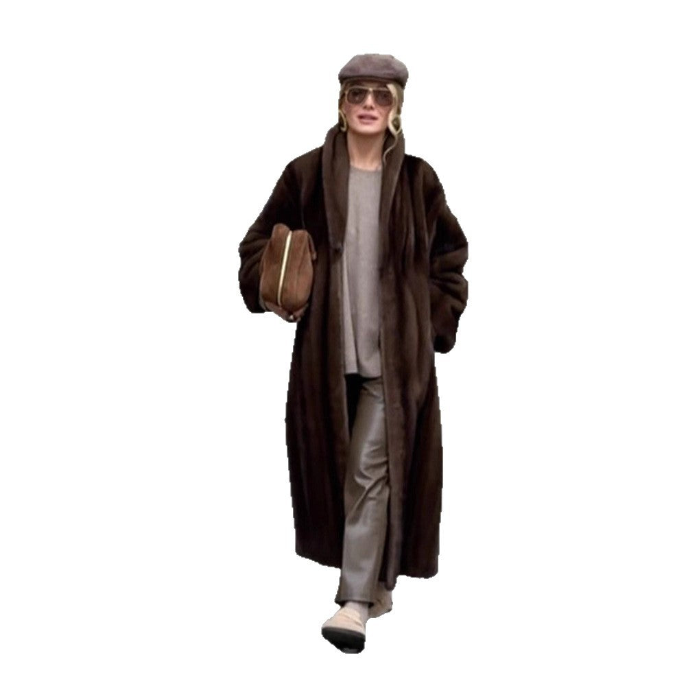 Damen Langer Kunstfellmantel mit Stehkragen und Oversize-Passform Shop Nory