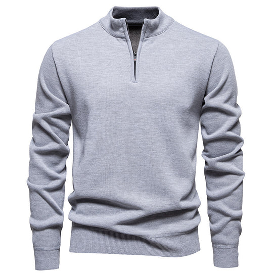 Herren Slim-Fit Feinstrickpullover mit kurzem Reißverschluss, Stehkragen und geripptem Bund Shop Nory