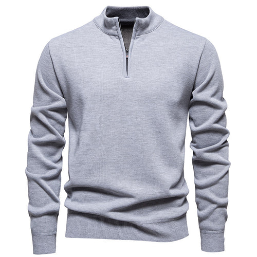 Herren Slim-Fit Feinstrickpullover mit kurzem Reißverschluss, Stehkragen und geripptem Bund Shop Nory