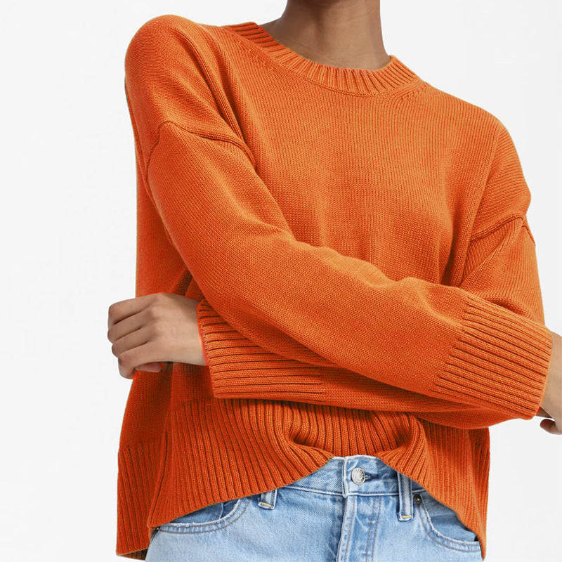 Damen Oversize-Feinstrickpullover mit Rundhalsausschnitt, überschnittener Schulter und breitem Rippsaum Shop Nory