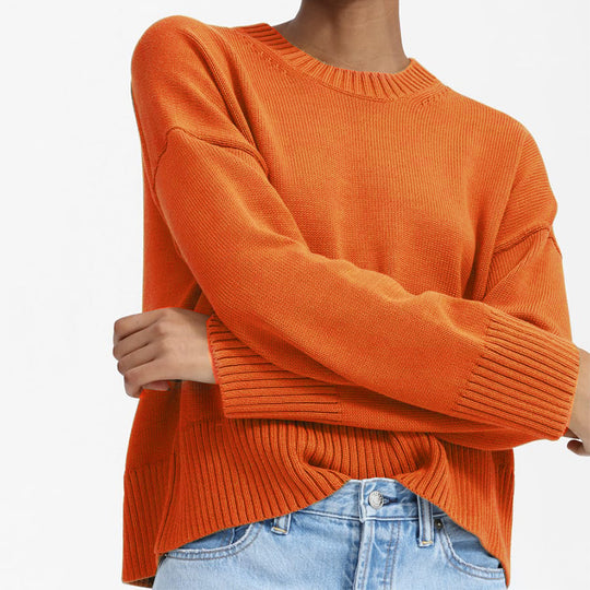 Damen Oversize-Feinstrickpullover mit Rundhalsausschnitt, überschnittener Schulter und breitem Rippsaum Shop Nory