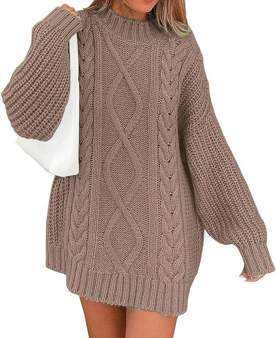 Damen Oversize Strickkleid mit Zopf- und Rippstruktur Shop Nory