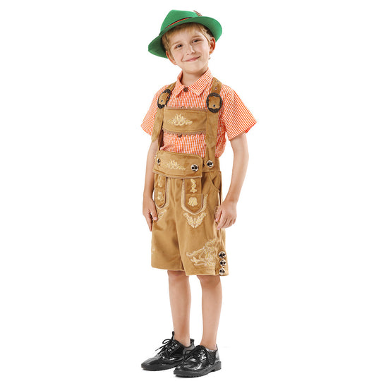 Unisex nan traditionelles Kinder Trachten-Set Lederhose mit Stickerei und kariertem Hemd Shop Nory