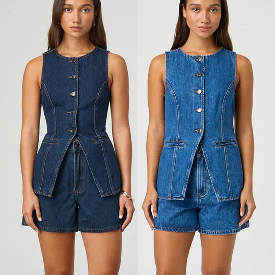 Damen Jeansweste mit tailliertem Schnitt und praktischen Taschen
