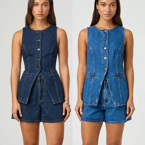 Damen Jeansweste mit tailliertem Schnitt und praktischen Taschen