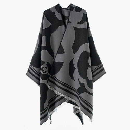 Damen Grobgewebter Jacquard-Überwurf mit großflächigem Ornamentmuster und Zierfransen Shop Nory