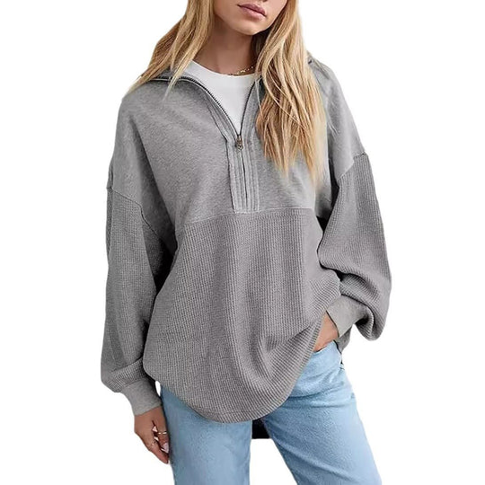 Damen Oversize-Halbzip-Pullover mit Waffelstrick-Einsätzen Shop Nory