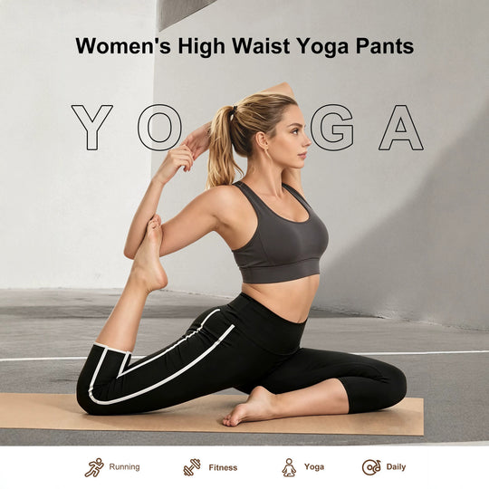 Damen Capri-Sportleggings mit hoher Taille, Bauchkontrolle und seitlicher Smartphone-Tasche Shopy Nory