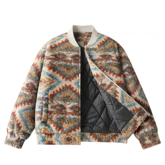 Unisex Boxy-Fleece‑Bomberjacke mit Aztekenmuster und Reißverschluss Shop Nory
