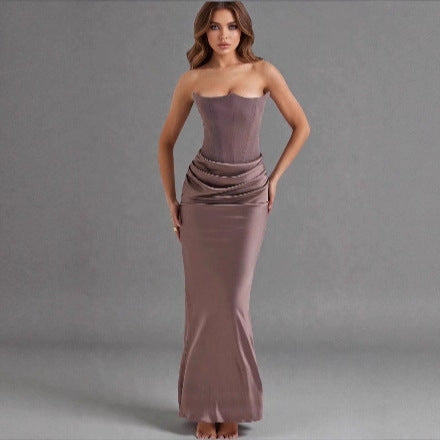 Damen Maxikleid mit Raffungen und elegantem Bustier-Ausschnitt