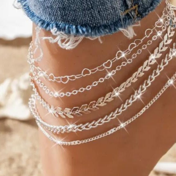 Damen Fußkettchen-Set mit filigranen Ketten und eleganten Anhängern Shop Nory