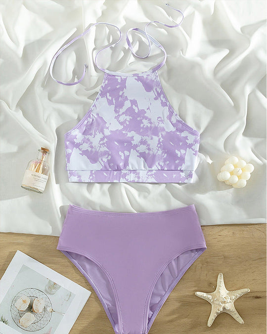 Damen Hoch tailliertes Sport-Bikini-Set mit stilvollem Crop-Oberteil