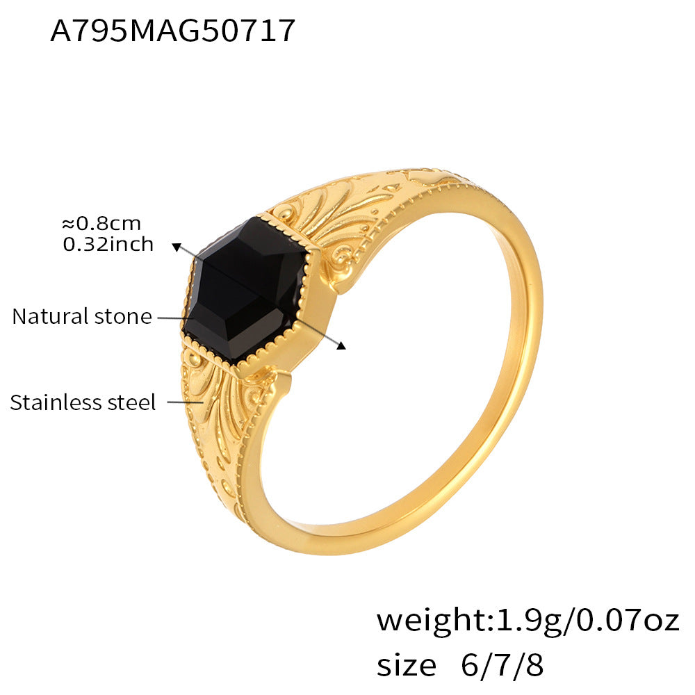 Damenring mit hexagonalem natürlichem Stein und kunstvollem Design Shop Nory
