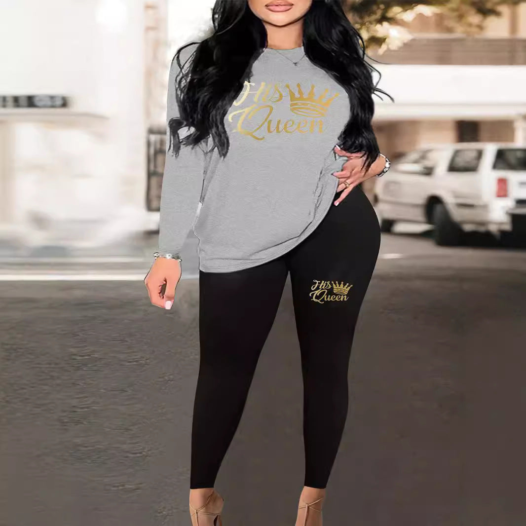 Damen Zweiteiler Lounge-Set mit Herz-Print Sweatshirt und High-Waist Leggings Shop Nory