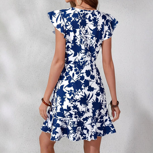 Damen Festliches A-Linien Kleid mit Rüschendetails und floralem Muster Shopnory