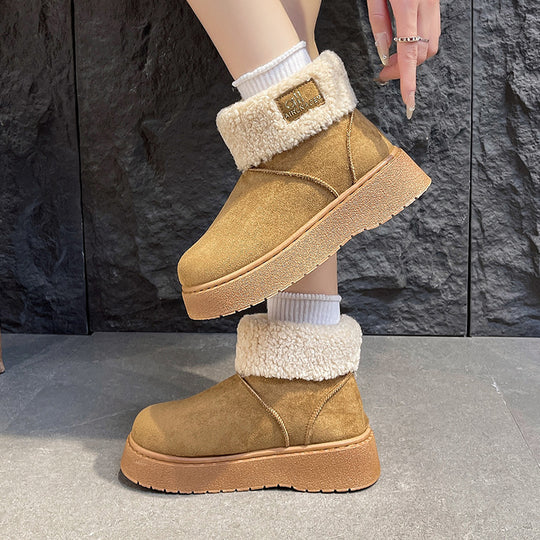 Damen Gefütterte Plateau‑Winterstiefeletten mit Teddyfell‑Kragen und rutschfester Profilsohle Shop Nory