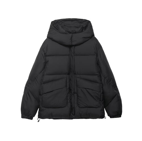Damen Voluminöse Oversize Daunenjacke mit Kapuze und Kordelzug Shop Nory