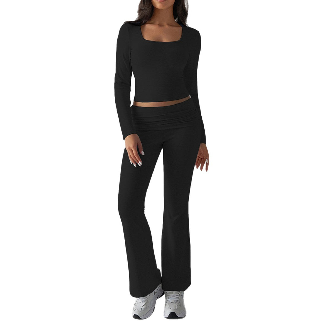 Damen nan figurbetontes Cropped-Set mit langärmeligem Top mit quadratischem Ausschnitt und ausgestellter High‑Waist Yoga-Hose Shop Nory