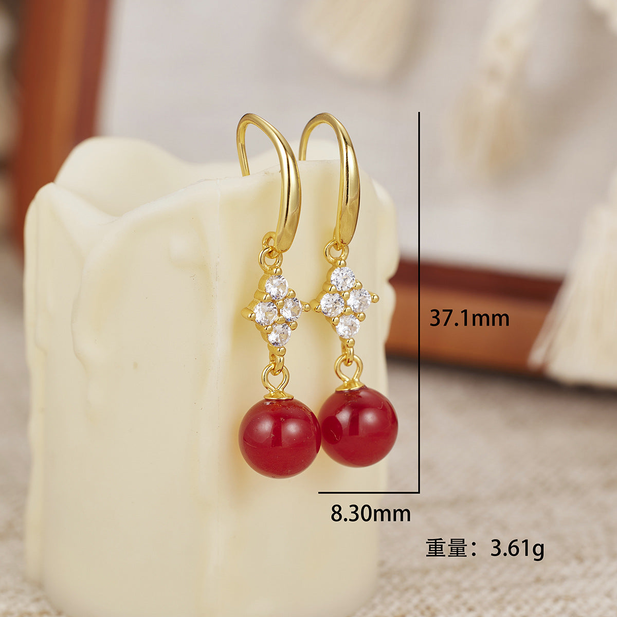 Damen Ohrhänger mit edlen Karneol-Perlen und funkelnden Zirkonia Shop Nory