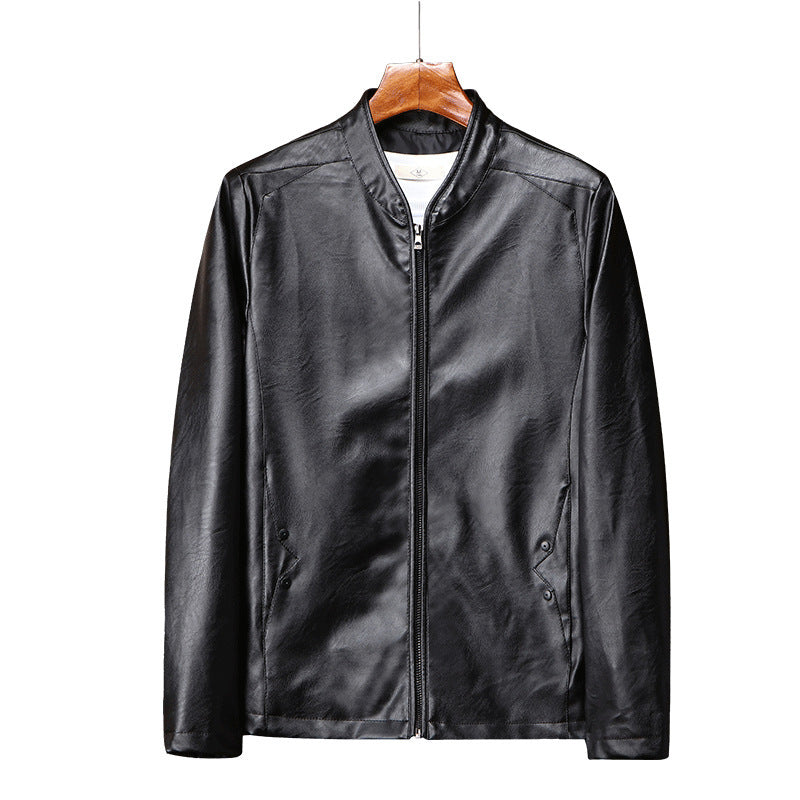 Herren schlanker Kunstleder‑Moto‑Blouson mit Stehkragen und Reißverschluss‑Taschen Shop Nory