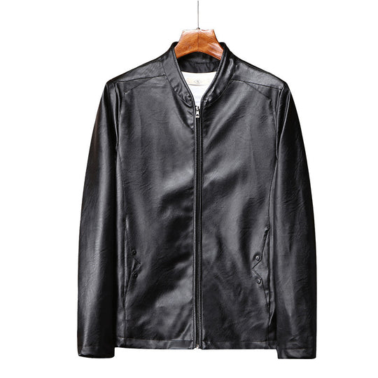 Herren schlanker Kunstleder‑Moto‑Blouson mit Stehkragen und Reißverschluss‑Taschen Shop Nory