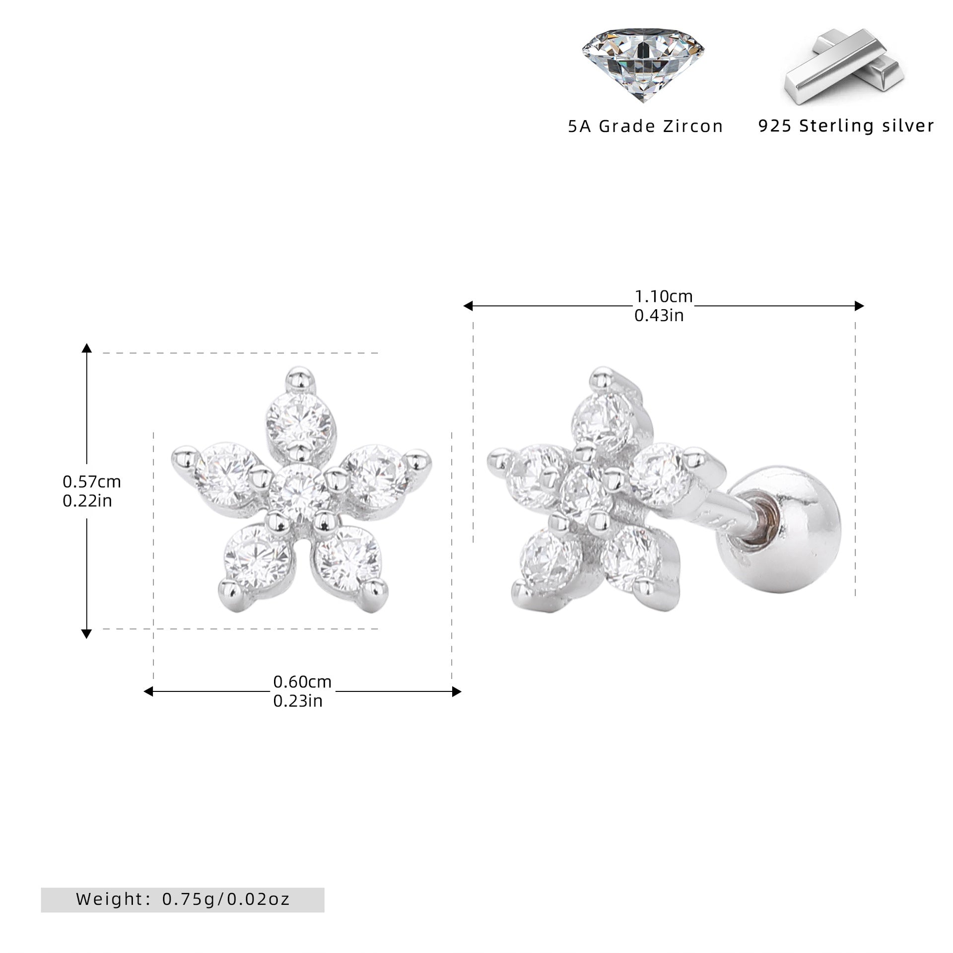 Damen Ohrstecker im eleganten Blütenmotiv aus 925 Sterling Silber Shop Nory