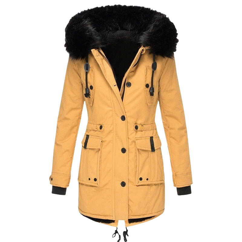 Damen Gefütterter Parka mit Kapuze und abnehmbarem Kunstpelzbesatz, taillierter Wintermantel Shop Nory