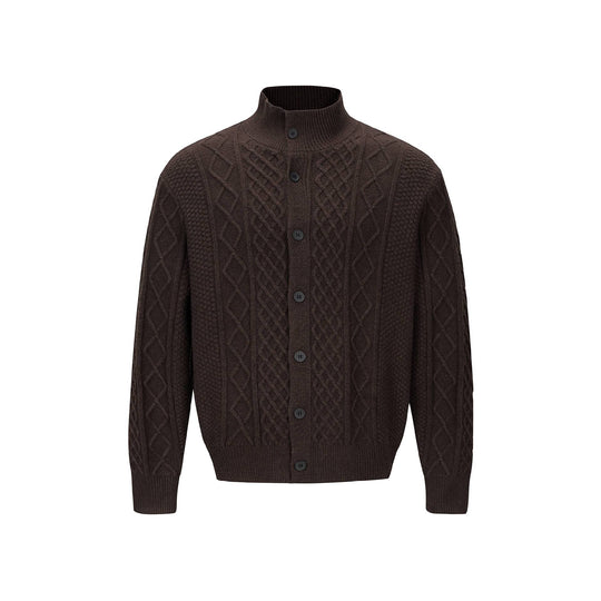 Herren Strickcardigan mit Zopfmuster, Stehkragen und knöpfbarer Front Shop Nory