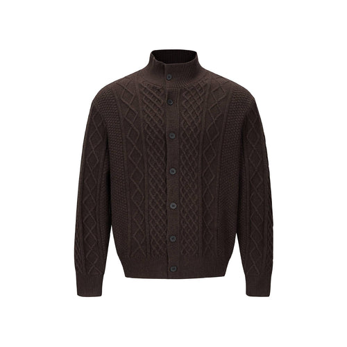 Herren Strickcardigan mit Zopfmuster, Stehkragen und knöpfbarer Front Shop Nory